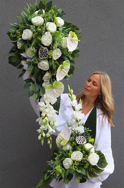 White Fluena, komplet dekoracji nagrobnych, kompozycja + bukiet 