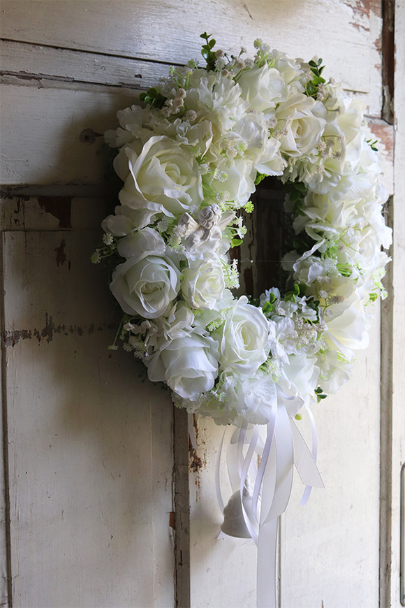 wianek dekoracyjny z dzwoneczkiem, Biała Komunia, śr.40cm 