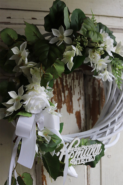 Biellesa, biały wianek komunijny z napisem, śr.32cm