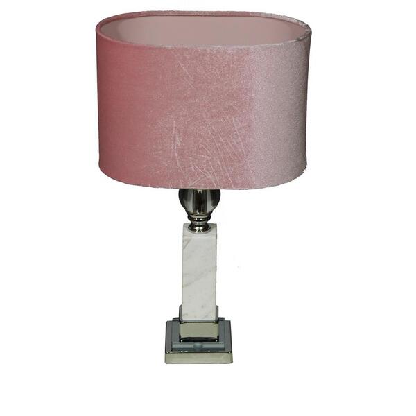 Marble Silver, marmurowa lampa stołowa, abażur różowy, wys.48cm