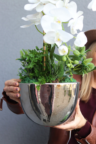 Cinderella Herbal, sztuczny storczyk w metalowej donicy