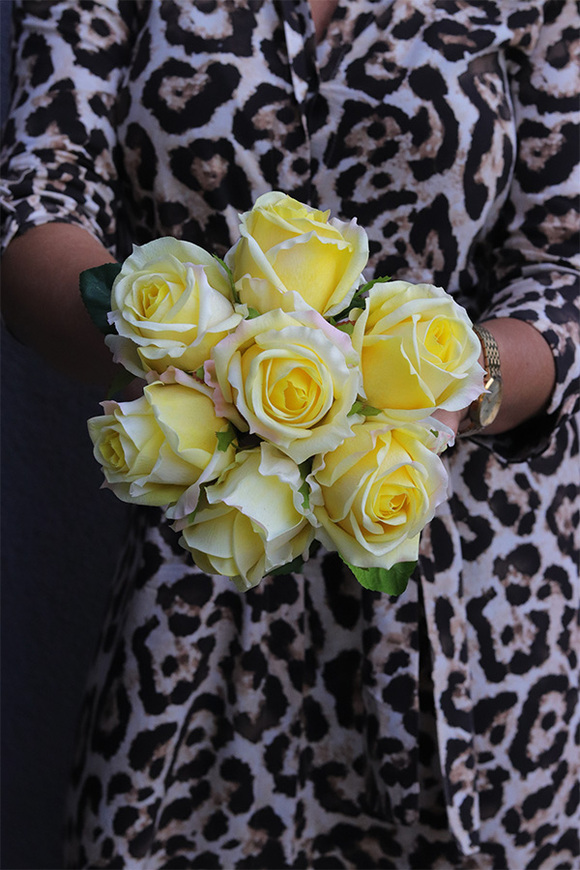 Róża Classic, bukiet róż real-touch, cytrynowe