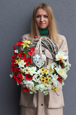  Poppy Heart, asymetryczny wianek z sercem, rozp.46cm