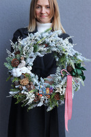 Miasteczko Zimą, gęsty wianek z zimową dekoracją, śr.40cm