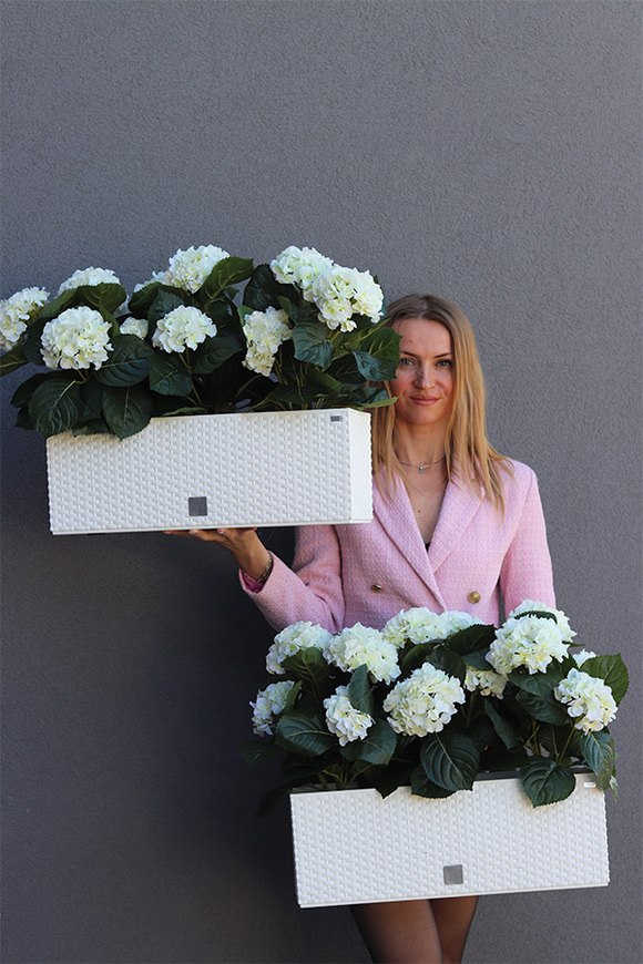 Hortensje Biel, sztuczne kwiaty na balkon i parapet	