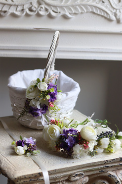 Wiosenny Czas, komplet dekoracji, koszyczek + kotylion + wianek