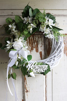 Biellesa, biały wianek komunijny z napisem, śr.32cm