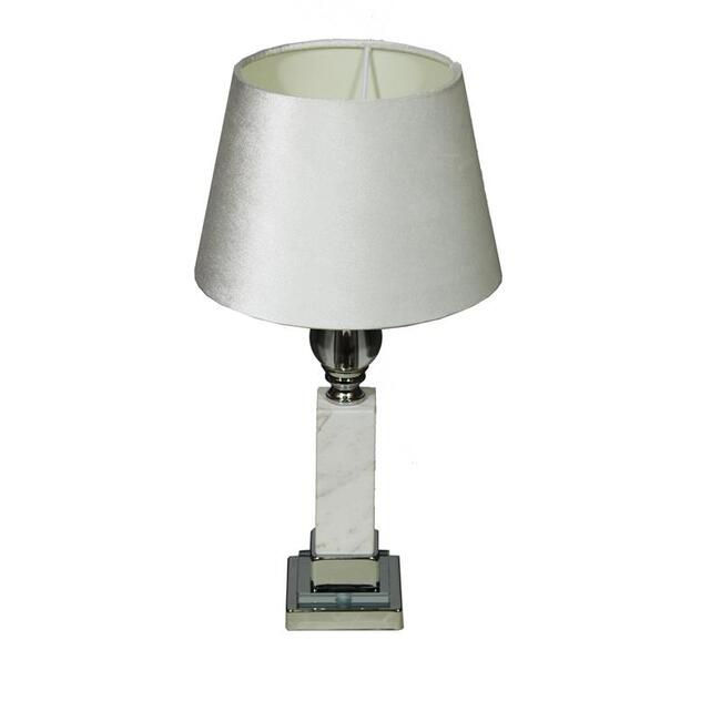 Marble Silver, marmurowa lampa stołowa, abażur biały, wys.48cm