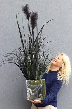 Black Mirror Glamour 2, sztuczna czarna trawa w donicy, wys.135cm