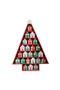 Kalendarz Adwentowy Choina, świąteczny kalendarz drewniany LED, wym.61.5x44x6cm