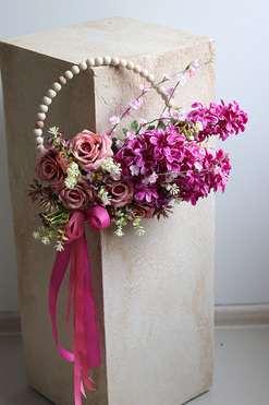 Subtelle Korallo, wiosenny wianek na obręczy, rozp.40cm