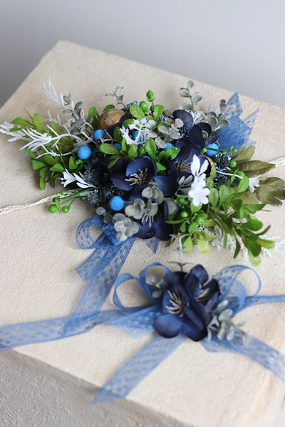 Boho Navy Blue, stroik / dekoracja do koszyczka wielkanocnego, rozp.22x15/8x9cm