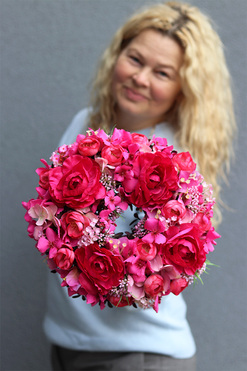 Bellana, różowy wianek dekoracyjny na drzwi, śr.29cm