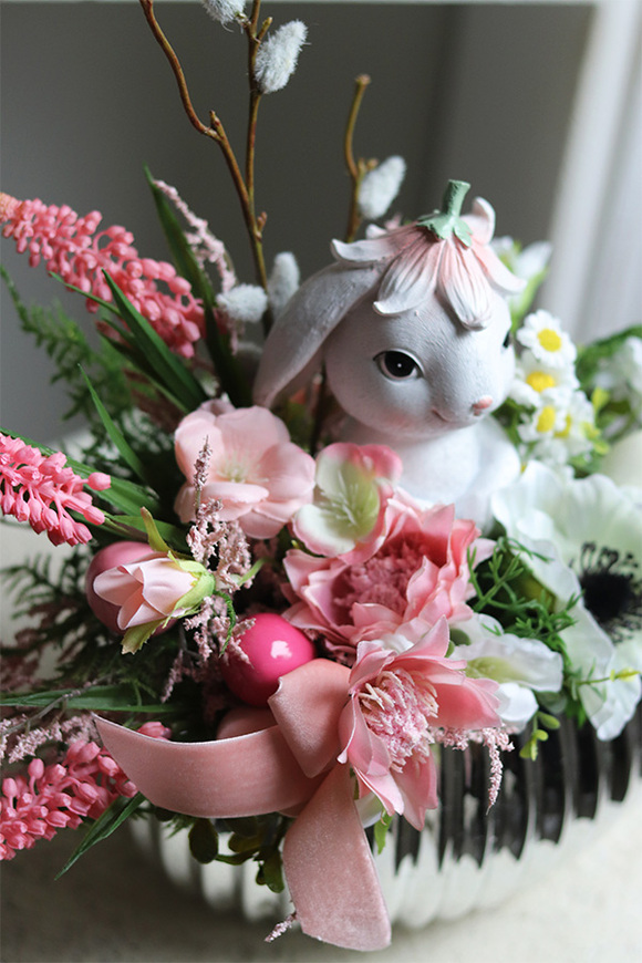 Srebrna Sielanka Sweetie Bunny, stroik wielkanocny w naczyniu