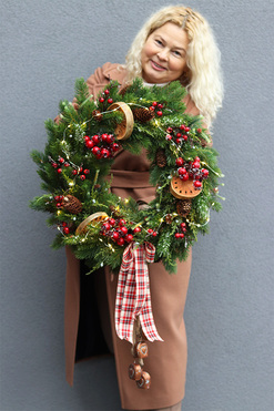 Idą Święta LED, zimowy wianek na drzwi, śr.50cm