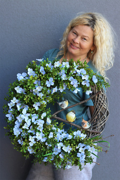 Ptaszki na Gałęzi Blue, wiosenny wianek dekoracyjny, rozp.57cm