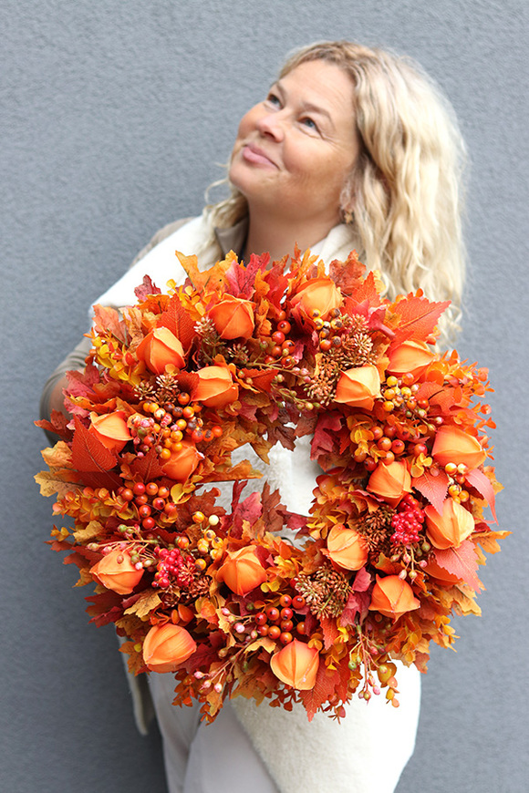 Miechunka u Kate, gęsty jesienny wianek na drzwi, śr.43cm