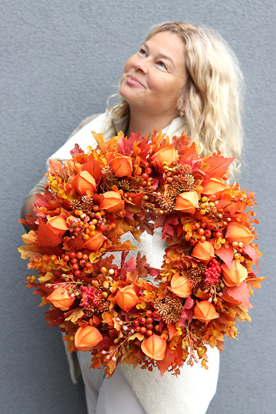 Miechunka u Kate, gęsty jesienny wianek na drzwi, śr.43cm