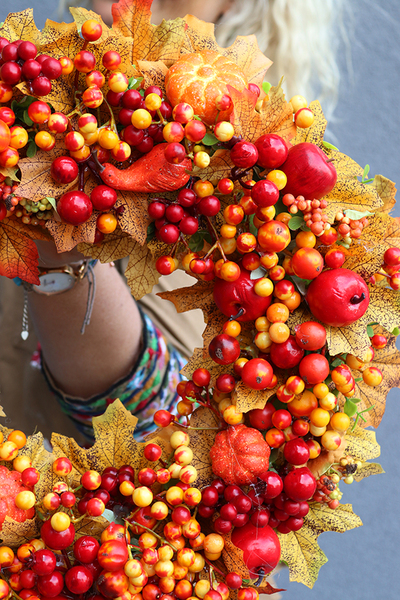 dyniowy wianek na drzwi, Jesienne Żniwa, śr.44cm 