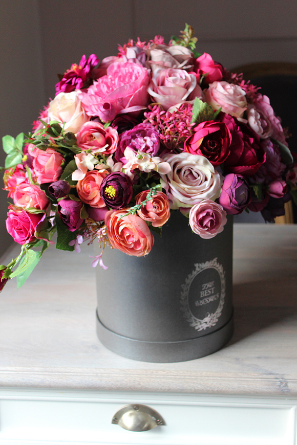 flowerbox Bella Pink & Violet, kompozycja kwiatowa, wys.45cm