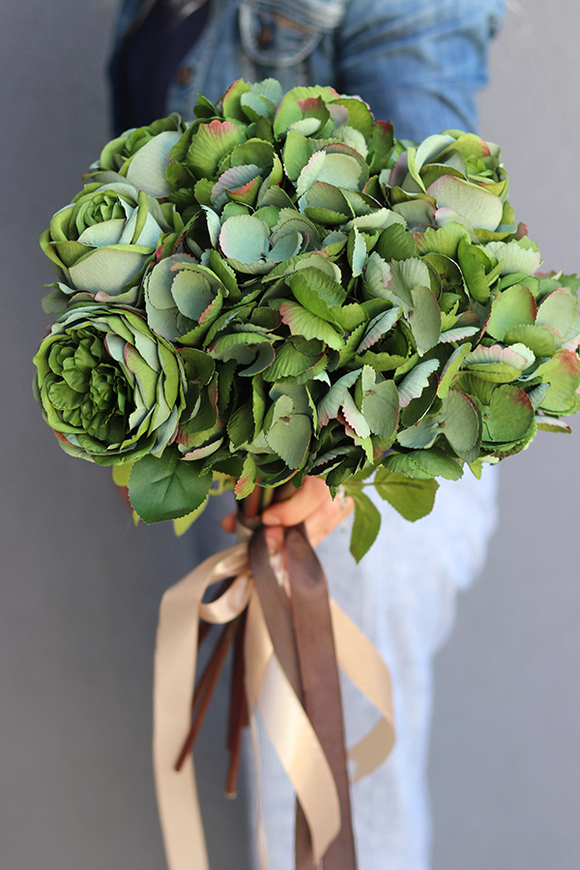 zielony bukiet róż i hortensji, Rosallia Green, dł.52cm