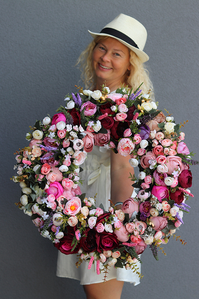 Bella Jesienna 4, duży kwiatowy wianek na drzwi, śr.63cm 