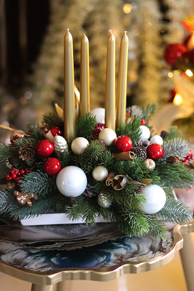 świąteczny stroik adwentowy, Złoty Czas, wys.33cm 