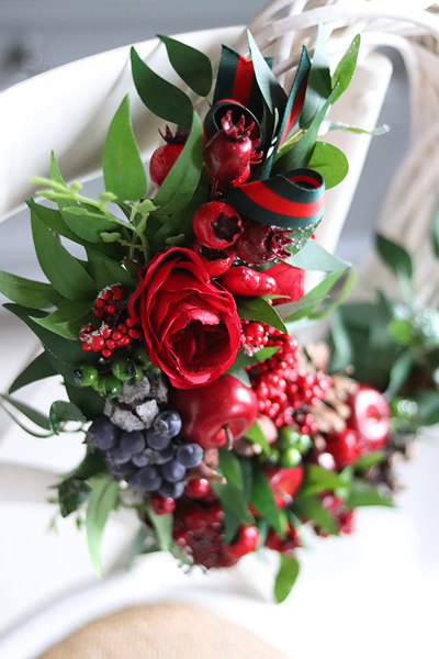 asymetryczny wianek z owocami, Walentynkowy Dzień, śr.42cm 