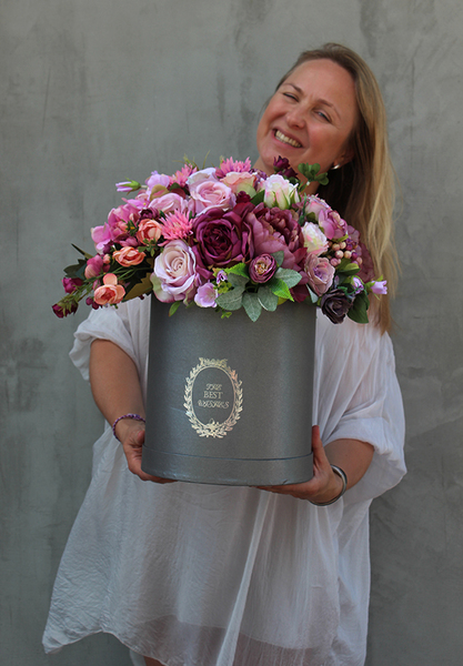 flowerbox Bella Pink & Violet, kompozycja kwiatowa, wys.45cm