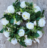 dekoracyjny wianek Biała Róża, śr.35cm