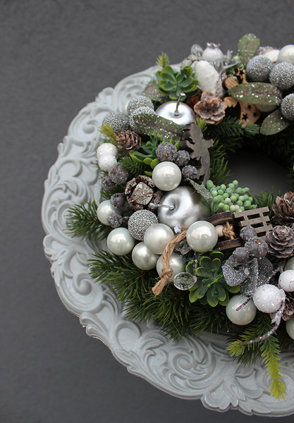 elegancki świąteczny wianek, Piękno Zimy (bez talerza), śr 27cm
