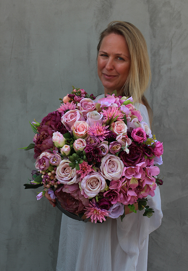 flowerbox Bella Pink & Violet, kompozycja kwiatowa, wys.45cm