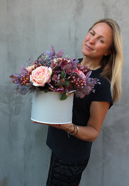 box, flowerbox, kompozycja kwiatowa Grella, wys.33cm