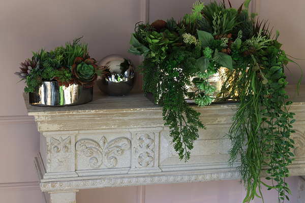 Anya 4, piękna kompozycja Sukulenty, w lustrzanej donicy, wys.30cm