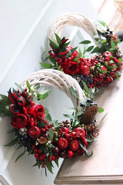 asymetryczny wianek z owocami, Walentynkowy Dzień, śr.42cm 