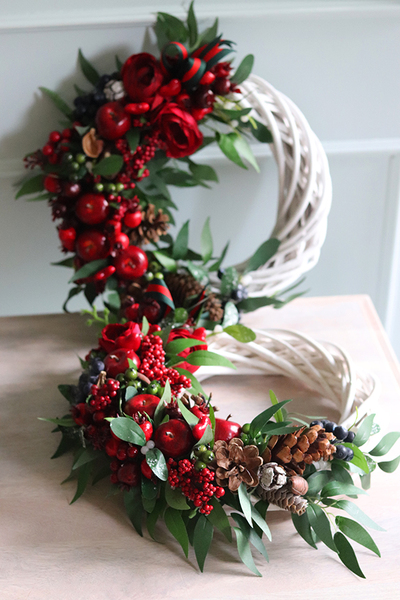 asymetryczny wianek z owocami, Walentynkowy Dzień, śr.42cm 