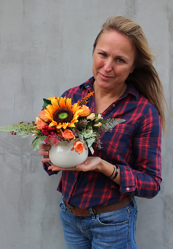 Słoneczniki, mini kompozycja w jesiennym klimacie, wys.19cm 