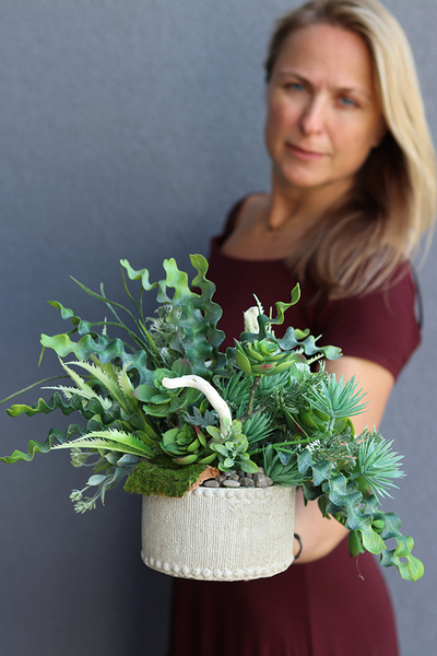 Lamona, sukulenty, kompozycja ze sztucznych roślin, wym.30x40cm