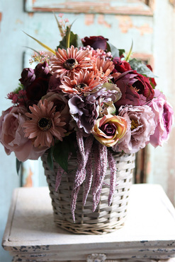 bogaty kosz z jesiennymi kwiatami, Gedottia, wym.37x34cm   