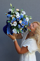 flowerbox welurowy z kwiatową dekoracją, Szafirowa Noc, wys.49cm