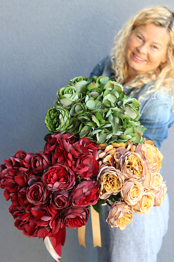 zielony bukiet róż i hortensji, Rosallia Green, dł.52cm