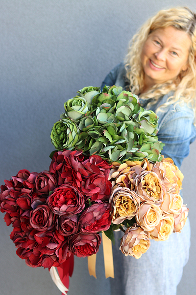 zielony bukiet róż i hortensji, Rosallia Green, dł.52cm