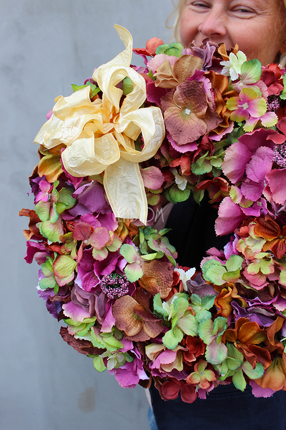 Jesienna Hortensja efektowny wianek na drzwi śr.38cm  