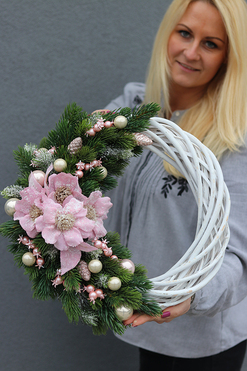 elegancki wianek zimowy, Róż Zimowy, śr.42cm