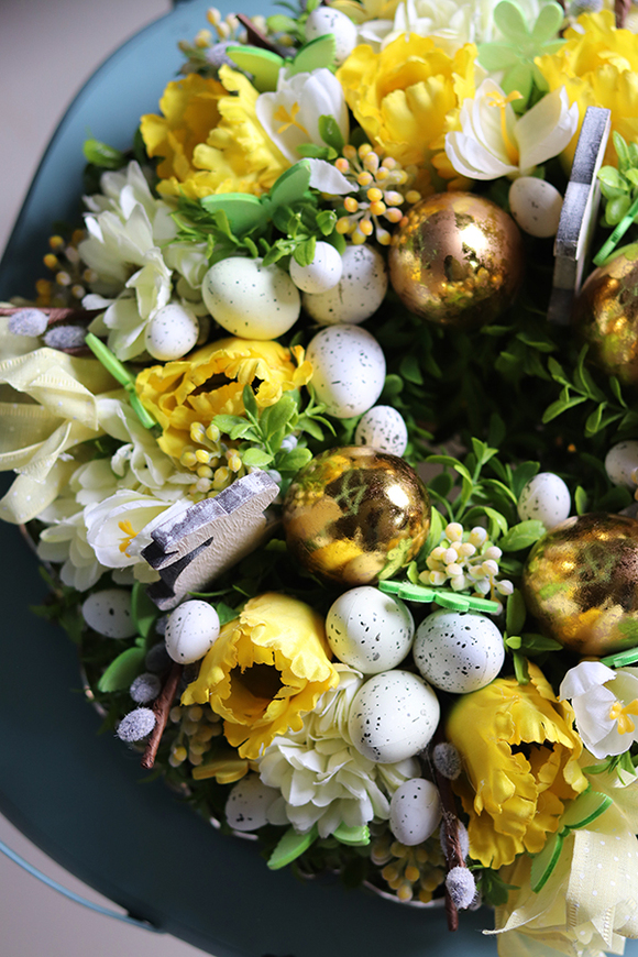 Golden Easter, stroik wielkanocny na talerzu, śr.40cm