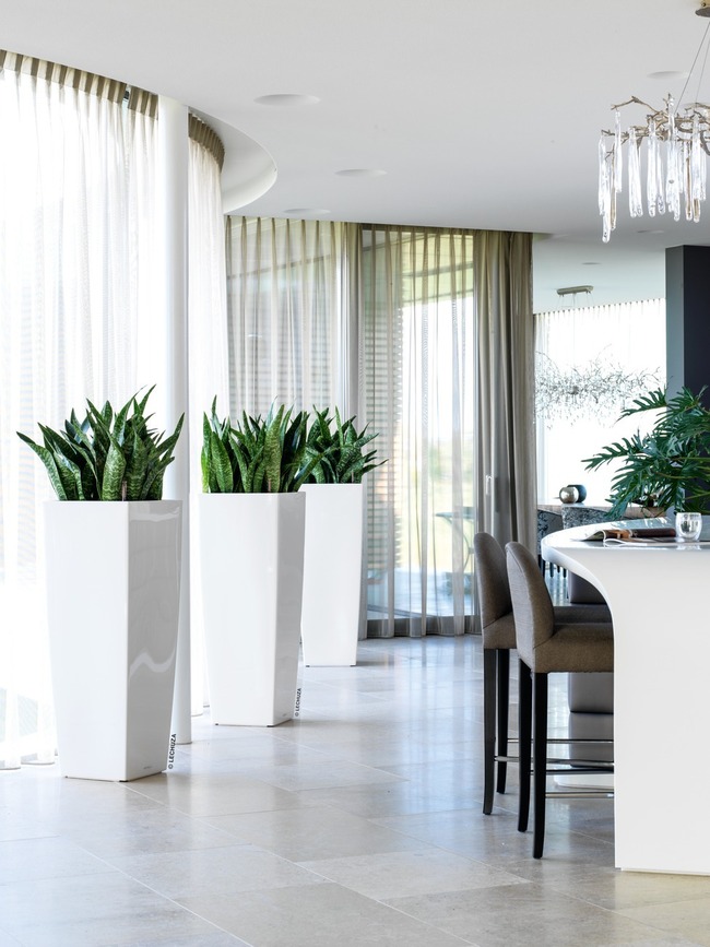 Cubico Alto Premium, elegancka donica z nawadnianiem, biała, wys.105cm