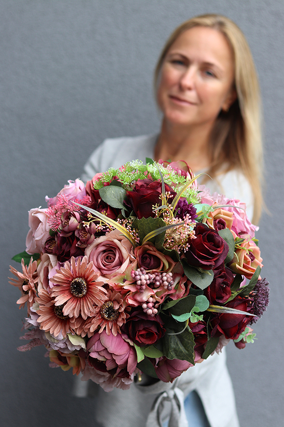 bogaty kosz z jesiennymi kwiatami, Gedottia, wym.37x34cm   