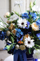 flowerbox welurowy z kwiatową dekoracją, Szafirowa Noc, wys.49cm