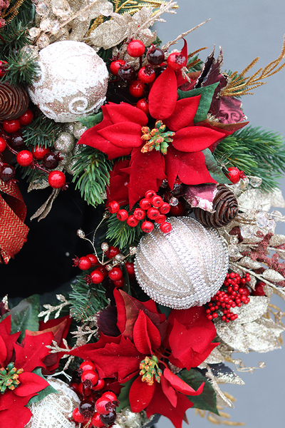 duży bożonarodzeniowy wianek z gwiazdą betlejemską, Magiczna Czerwień, śr. 55 cm 