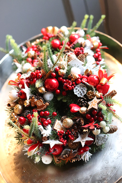 bożonarodzeniowy świąteczny wianek stroik, Zimowe Smaki, śr.27cm